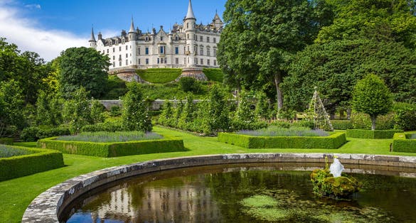 Photo of view of Dunrobin Castle with gardens, Inverness, Scotland.