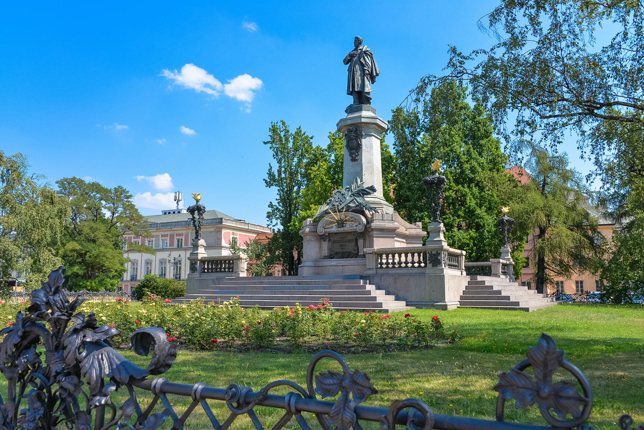 Adam Mickiewicz Monument, Royal Route, Warsaw, Poland in summer