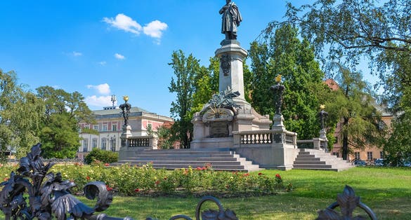 Adam Mickiewicz Monument, Royal Route, Warsaw, Poland in summer