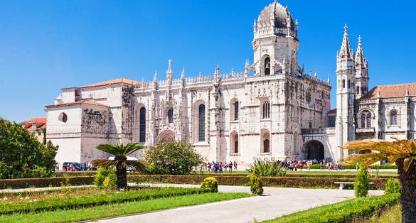 Photo of the Jeronimos Monastery or Hieronymites Monastery is located in Lisbon, Portugal.