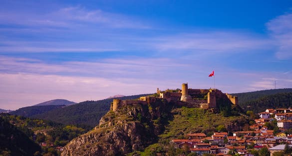 photo of landscape of historical Kastamonu castle on the hills near the city Kastamonu, Turkey.