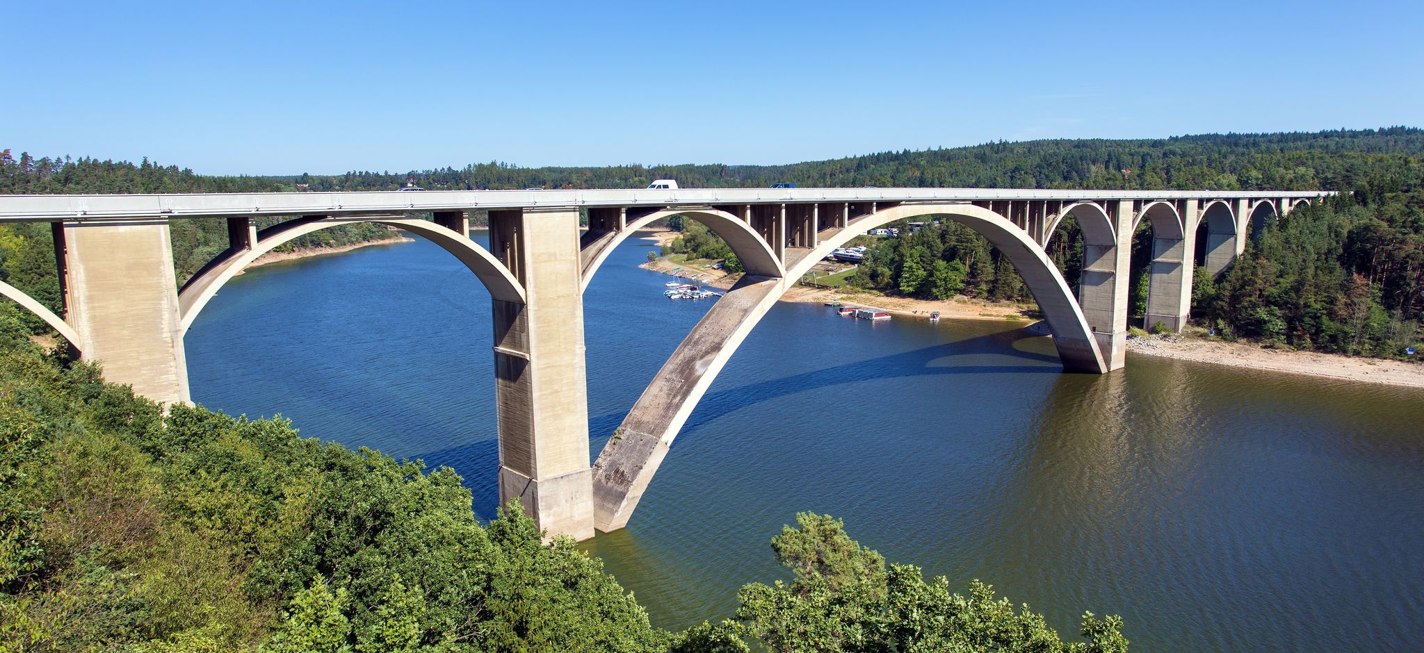 Photo of Podolský most bridge, bridge over the Orlík dam on the Vltava river, Czech Republic.
