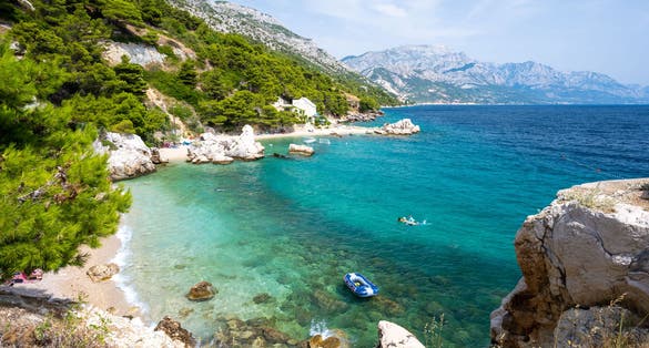 Photo of view on amazing bay in Marusici in Omis riviera in Dalmatia, Croatia.