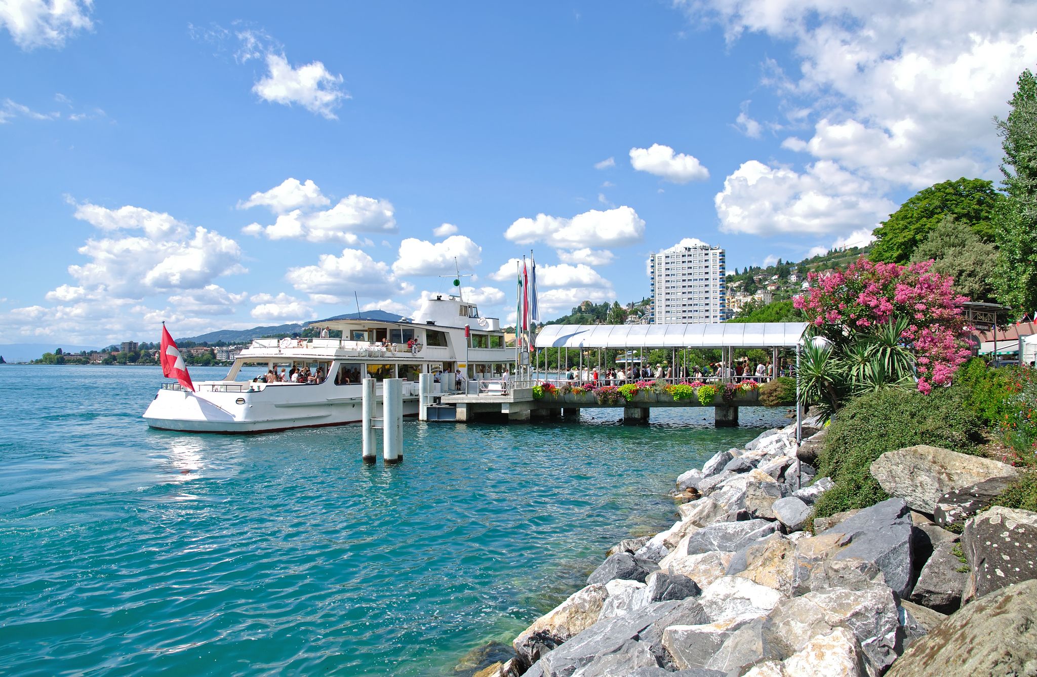 Landscape of Montreux and Lake Geneva, Switzerland.