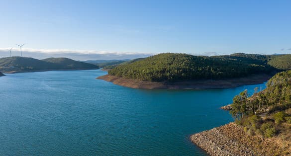Barragem da bravura, Bravura dam, Alragve, Portugal. Aerial drone wide view