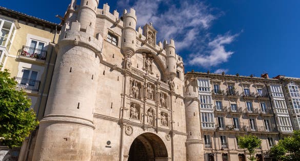 Photo of Medieval (14th-century) Ancient city gate Arco de Santa María, Burgos, Castille and Leon, Spain .
