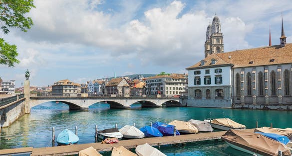 Photo of Zurich and Grossmünster in Switzerland.