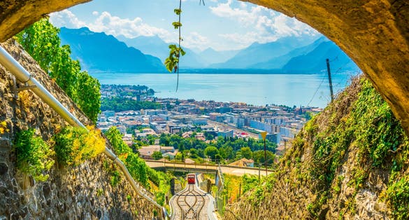Photo of funicular at Vevey ascending to Mont Pelerin in Switzerland.