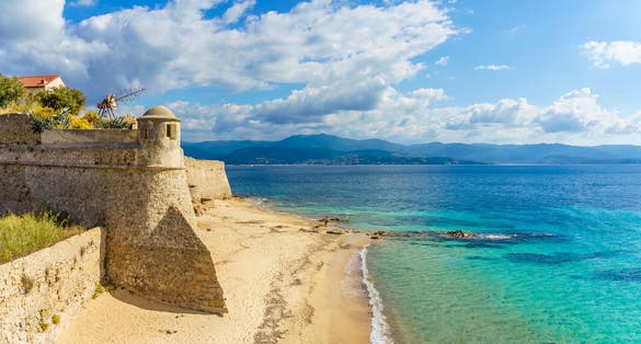 Photo of landscape with Saint Francois beach and old citadel in Ajaccio.