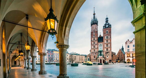 Photo of beautiful Krakow market square, Poland.