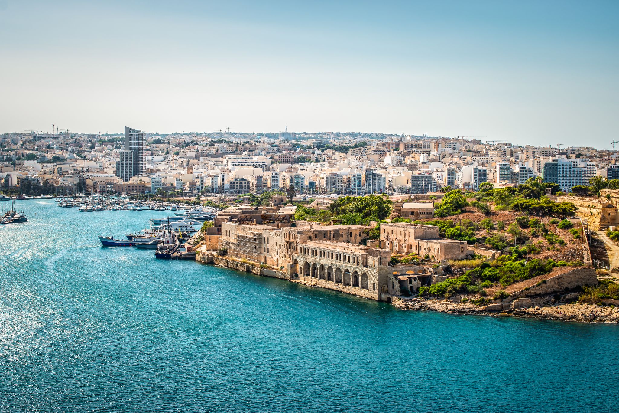 Manoel Island with old fort and yacht marina, Gżira, Malta.