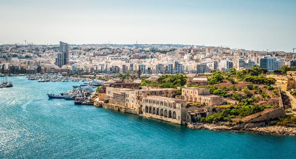 Manoel Island with old fort and yacht marina, Gżira, Malta.