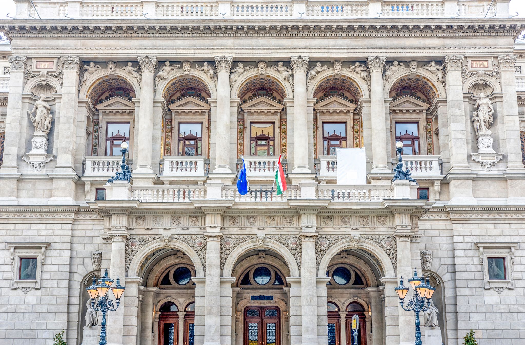 photo of view of Detail of the Hungarian State Opera House, considered one of the architect's masterpieces and one of the most beautiful in Europe