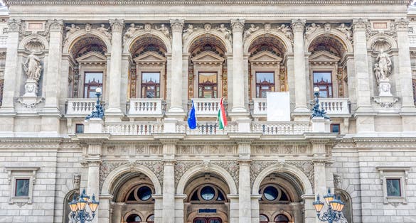 photo of view of Detail of the Hungarian State Opera House, considered one of the architect's masterpieces and one of the most beautiful in Europe