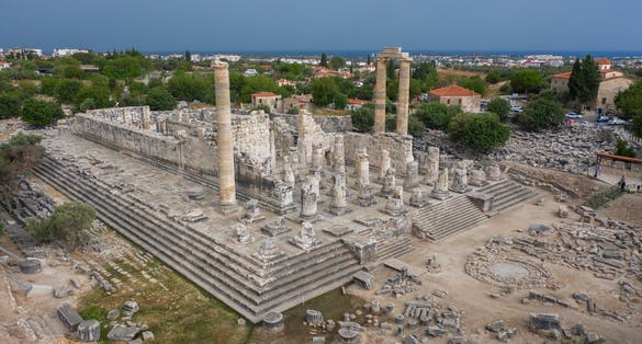 photo of aerial view of the Temple of Apollo at Didyma, Aydin Province, Turkey.