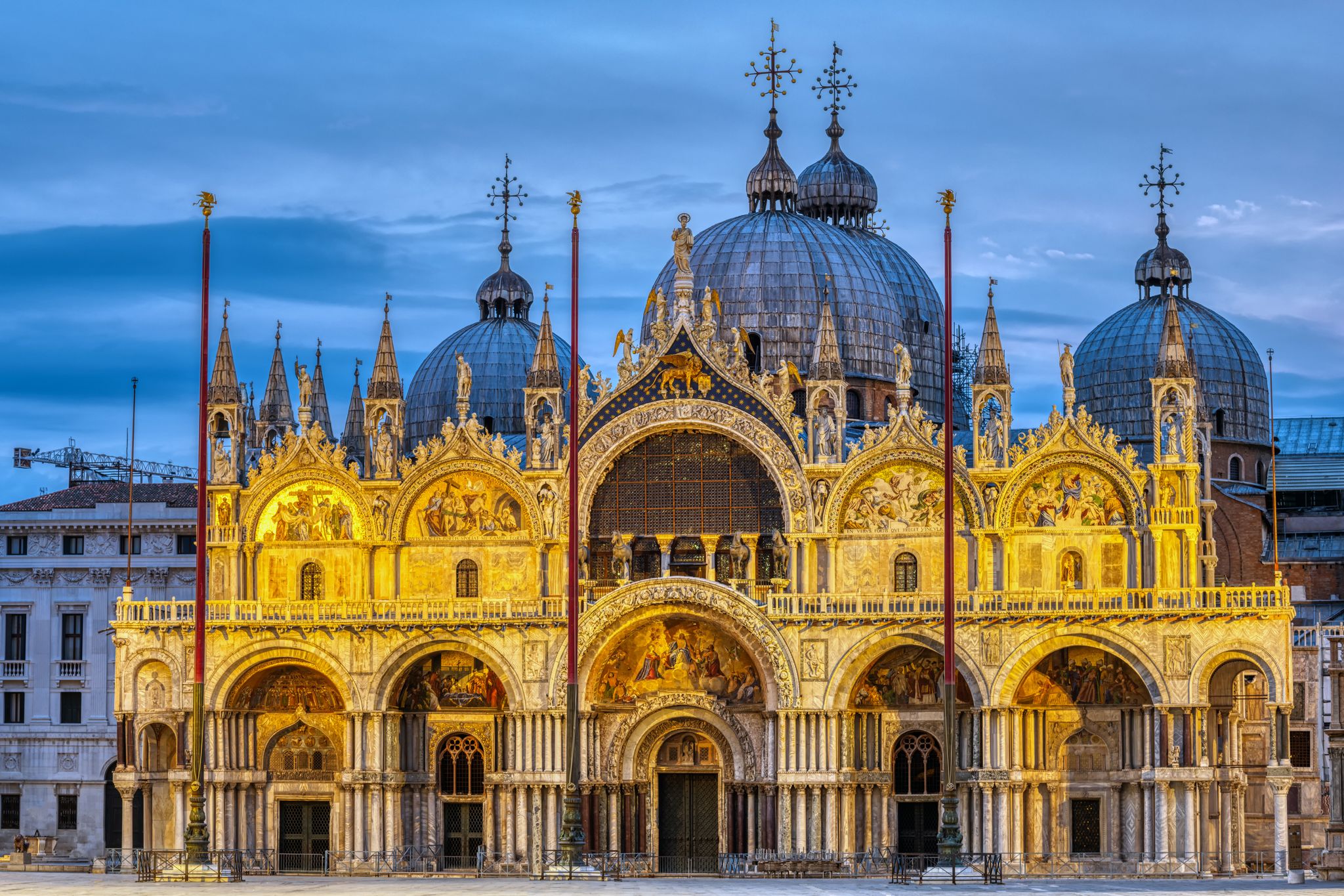 Photo of the famous St Mark's Basilica in Venice at night, Italy.