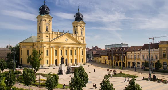 Main square of Debrecen city, Hungary.