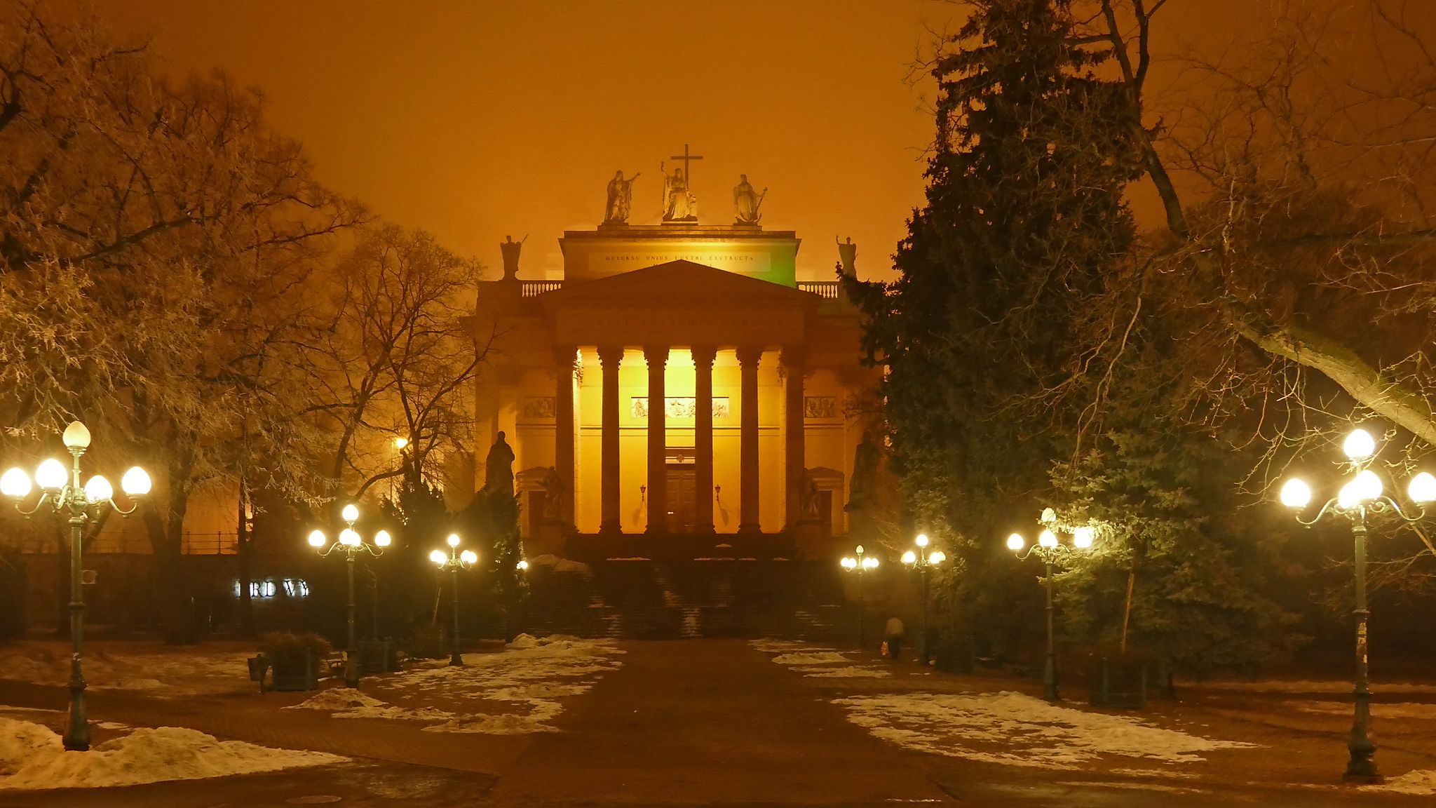 photo of view Basilica in Eger, Hungary by night, Eger, Hungary.