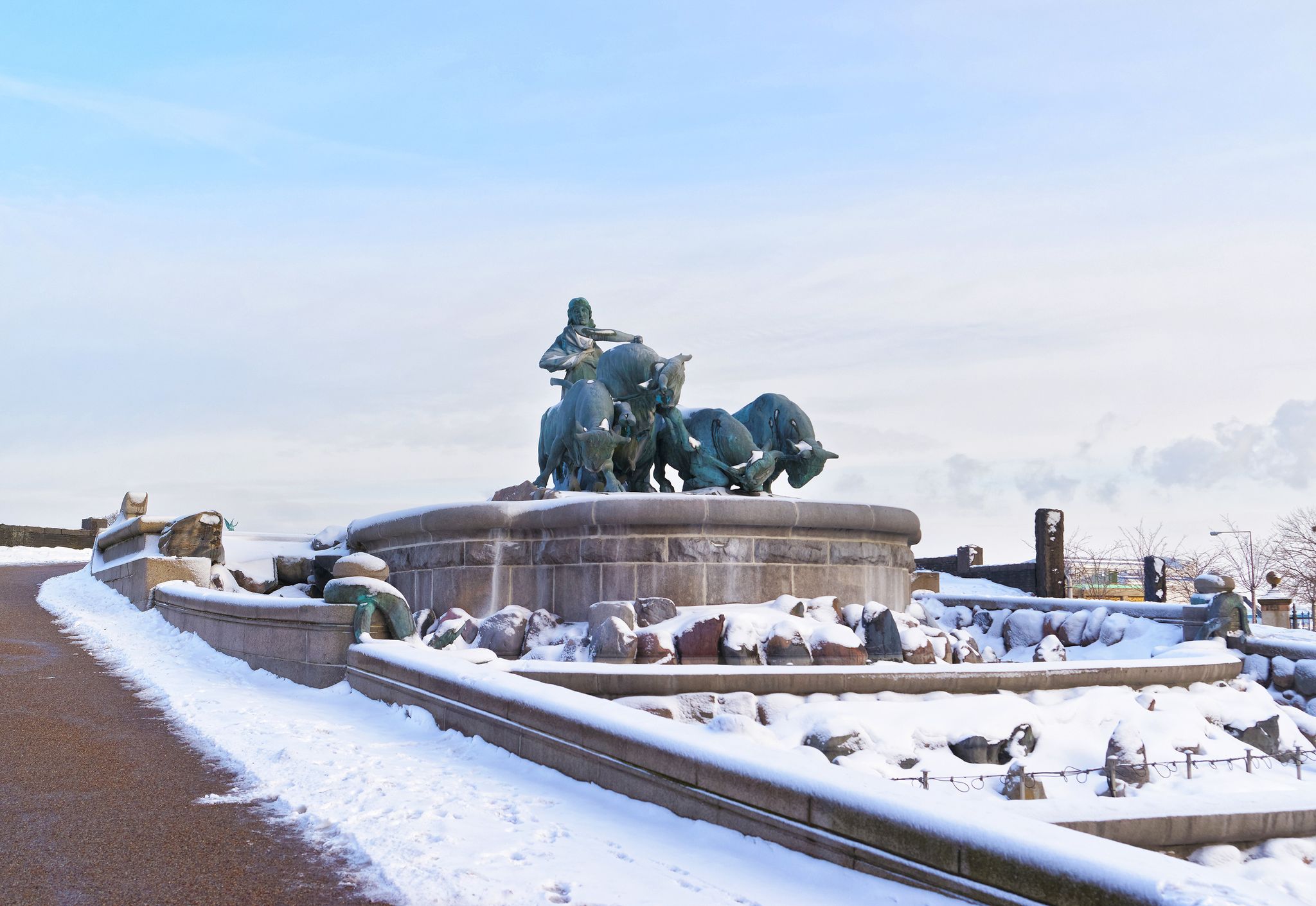Photo of Gefion Fountain in winter Copenhagen in Denmark.