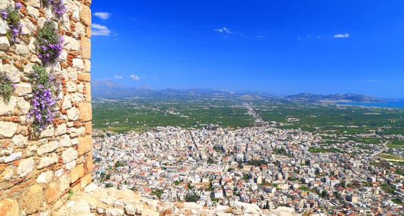 photo of view of Argos town seen from Kastro Larissa, a Venetian fortress built on top of the old Greek citadel, Greece,Municipality of Argos and Mykines Greece.