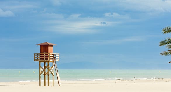 lifeguard cabin on the beach in Narbonne Plage, Languedoc-Roussillon, France