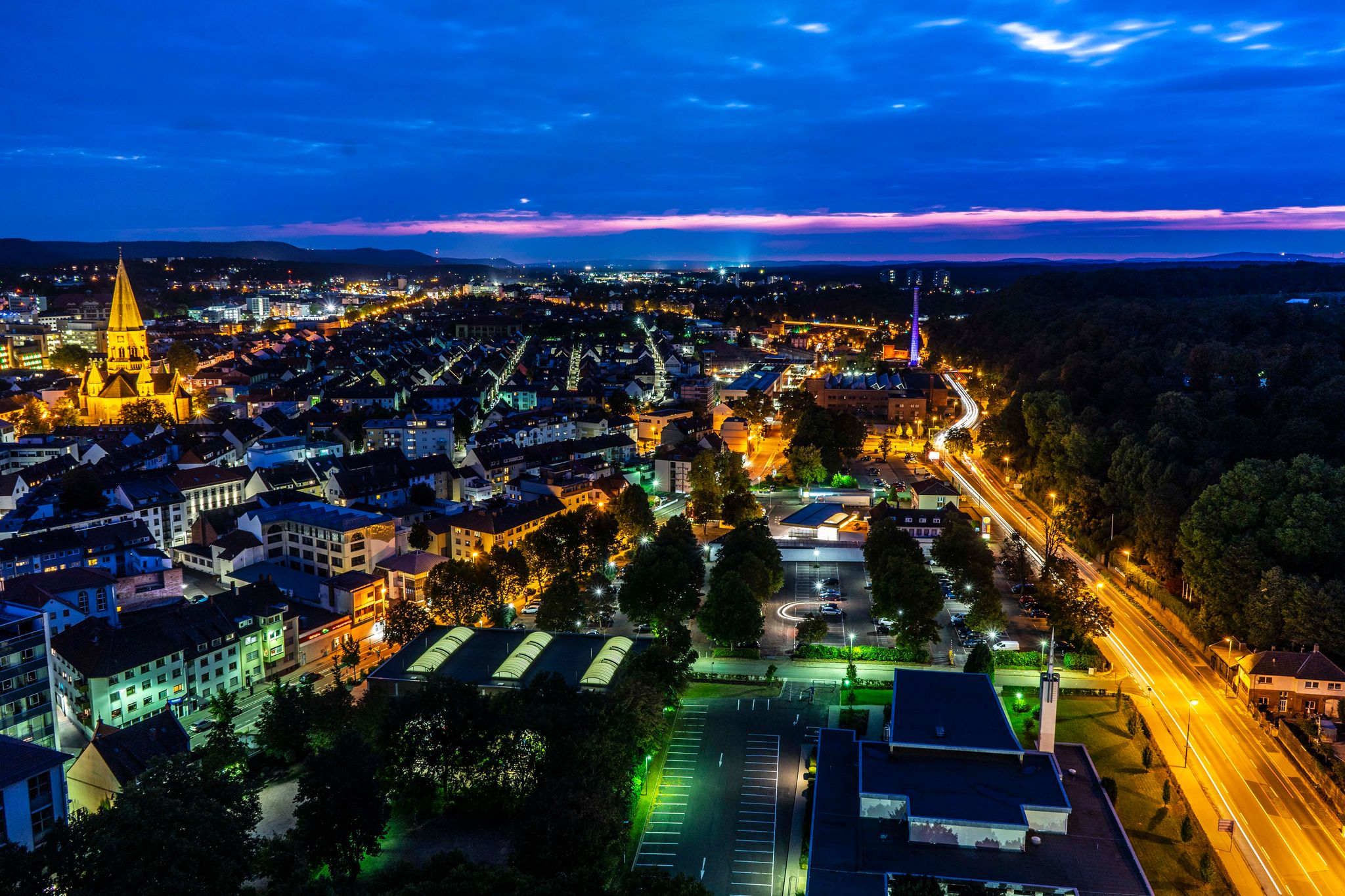 photo of view of night shot long exposure of kaiserslautern city germany