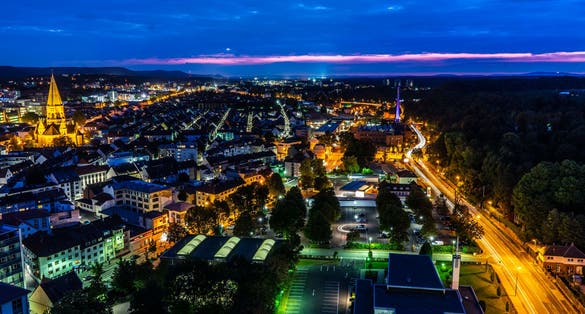 photo of view of night shot long exposure of kaiserslautern city germany