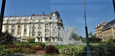 Photo of Metz city view of Petit Saulcy an Temple Neuf and Moselle River in Summer, France.