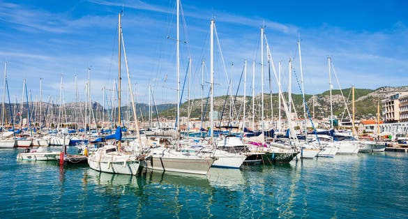 Photo of yachts and boats in the Toulon port in Cote d'Azur province in Sothern France.