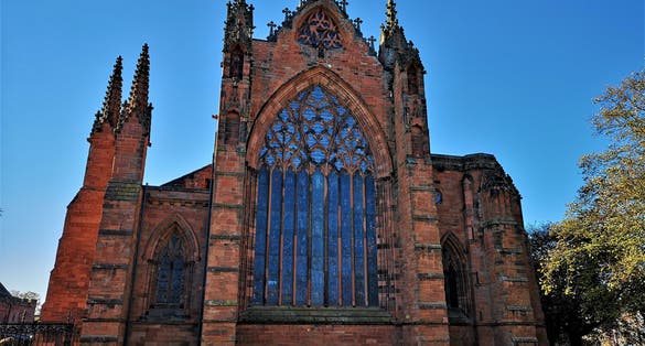 Photo of exterior view of the architectural detail of the Cathedral in Carlisle, Cumbria, UK.