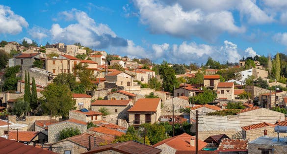 Photo of panoramic view of Lofou, a famous touristic village in Cyprus.