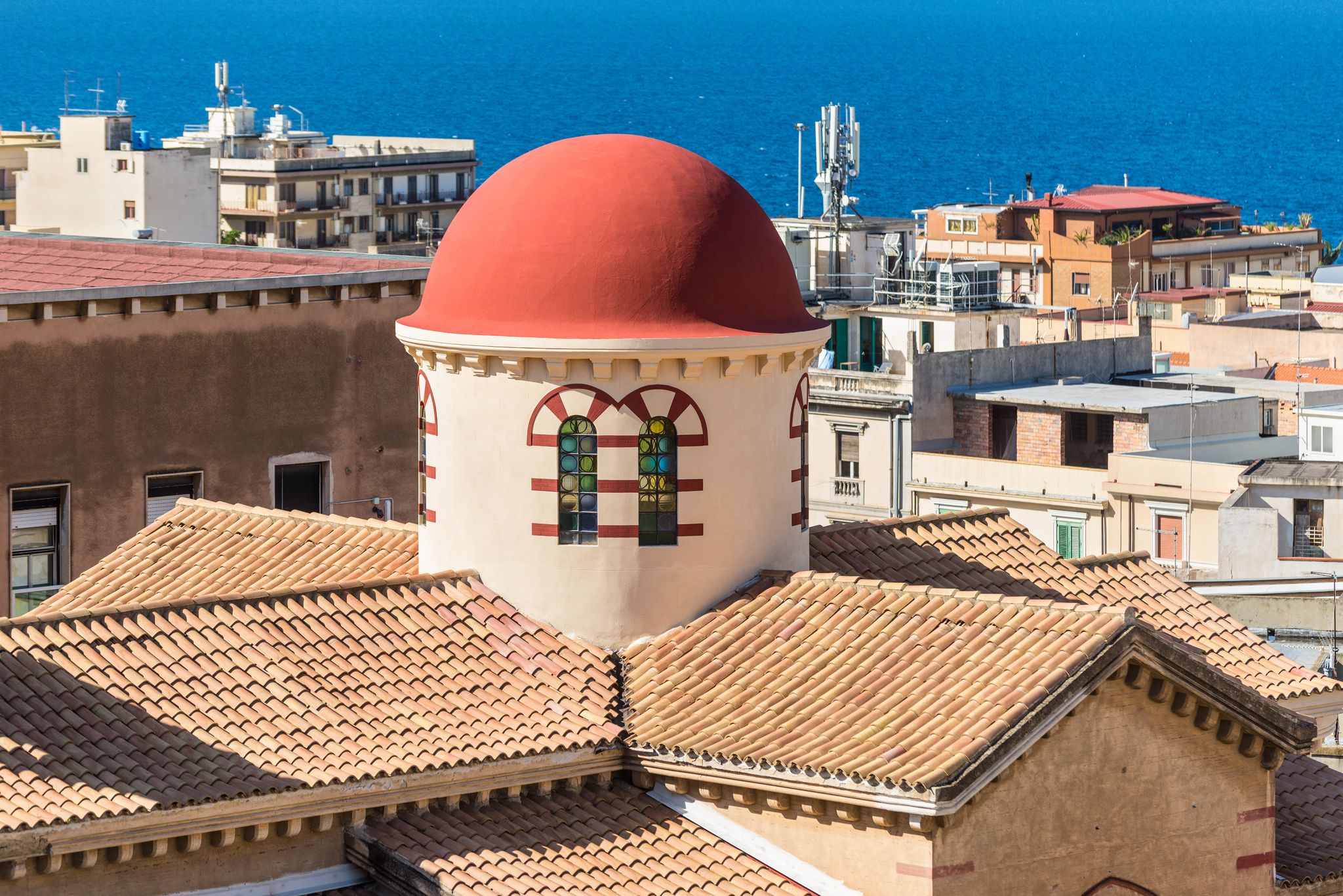 View of the roof of the church Chiesa degli Ottimati, also called Santa Maria Annunziata, is a Roman Catholic church in Reggio Calabria, Italy.