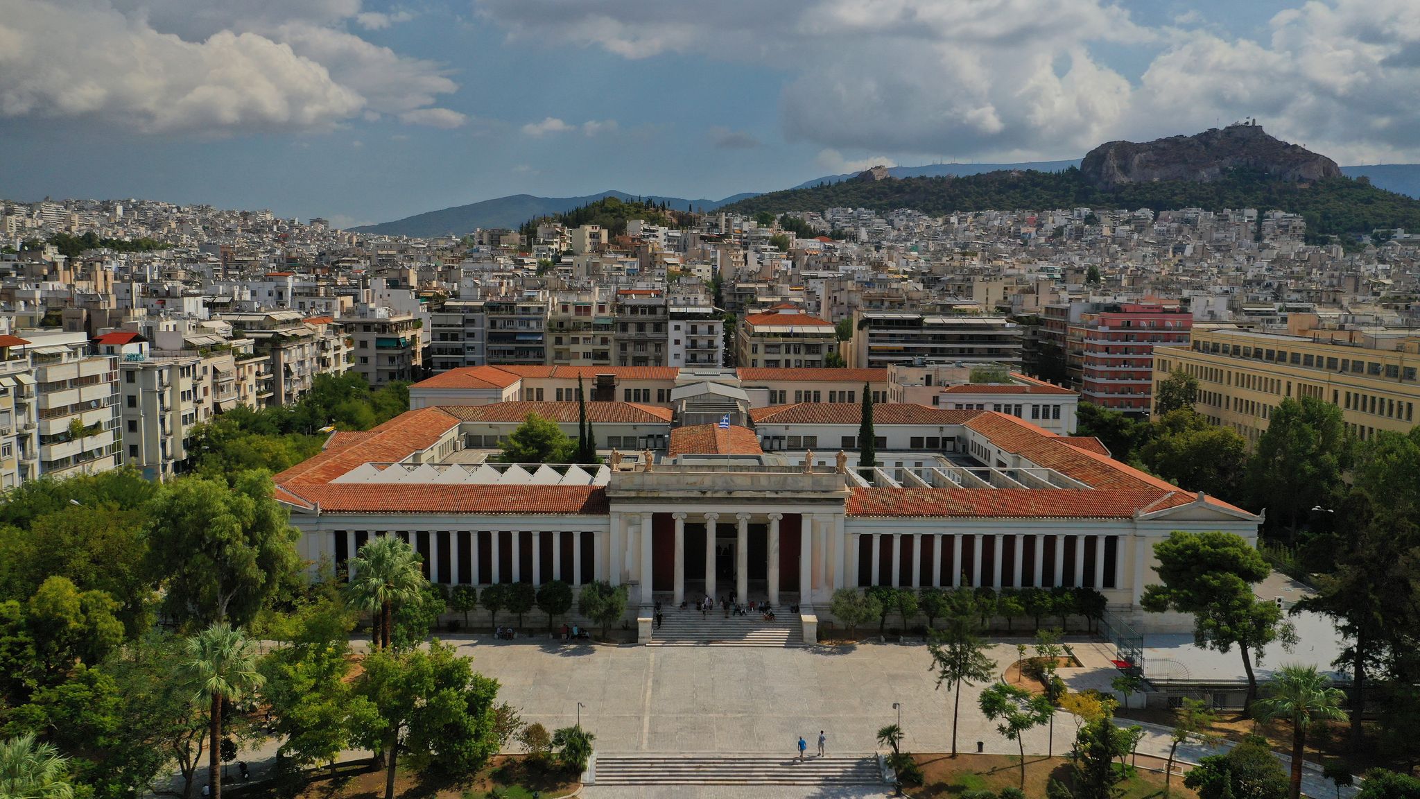 Photo of aerial drone view iconic public National Archaeological Museum in the heart of Athens, Attica, Greece.