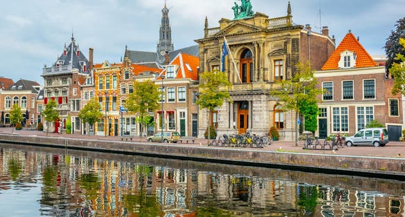 Teylers museum situated next to a channel in the dutch city Haarlem, Netherlands