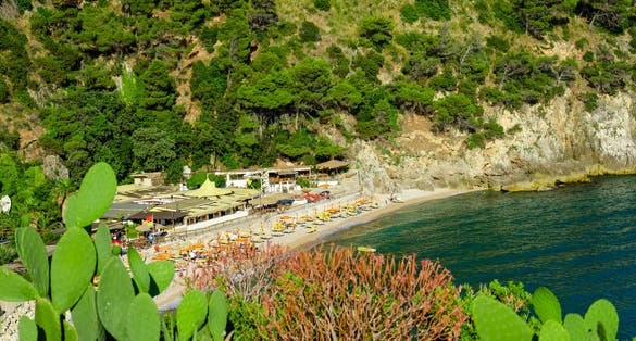 Picturesque view of the Gaeta gulf in Italy near Formia with hidden beach on the shore. Vacation in Europe concept.