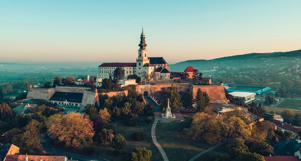 Nitra castle autumn morning drone shot