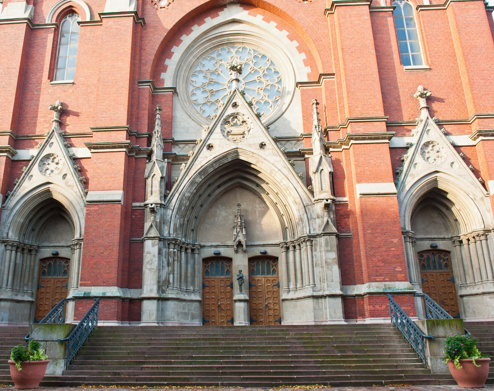 Photo of entrance of St. John's Church in Helsinki, Finland is a Lutheran church in the Gothic Revival style.