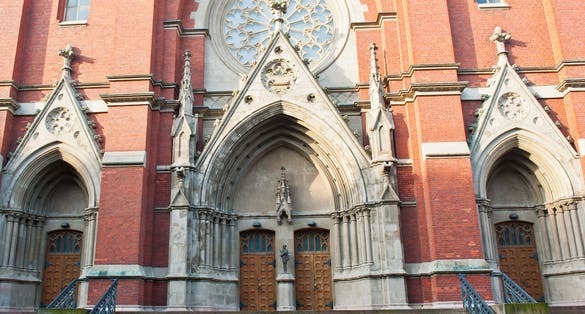 Photo of entrance of St. John's Church in Helsinki, Finland is a Lutheran church in the Gothic Revival style.