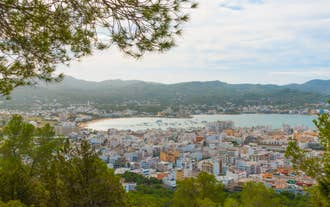 photo of an aerial view of Sant Antoni de Portmany in Ibiza islands, Spain.
