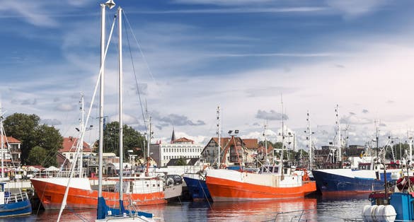 Sights of Poland. Harbor on Polish seaside - Ustka. Touristic town.