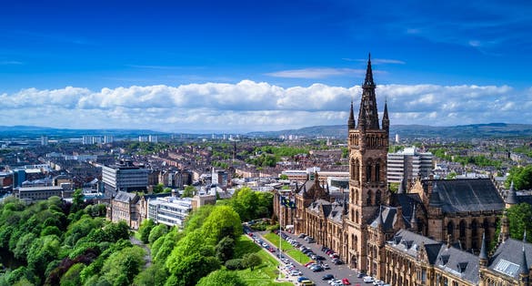 Photo of aerial view of Glasgow, Scotland, UK.