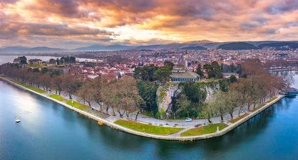 Photo of aerial view of Ioannina city in Greece.