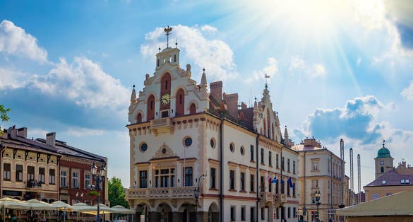 Photo of town hall on main square in Rzeszow, Poland.