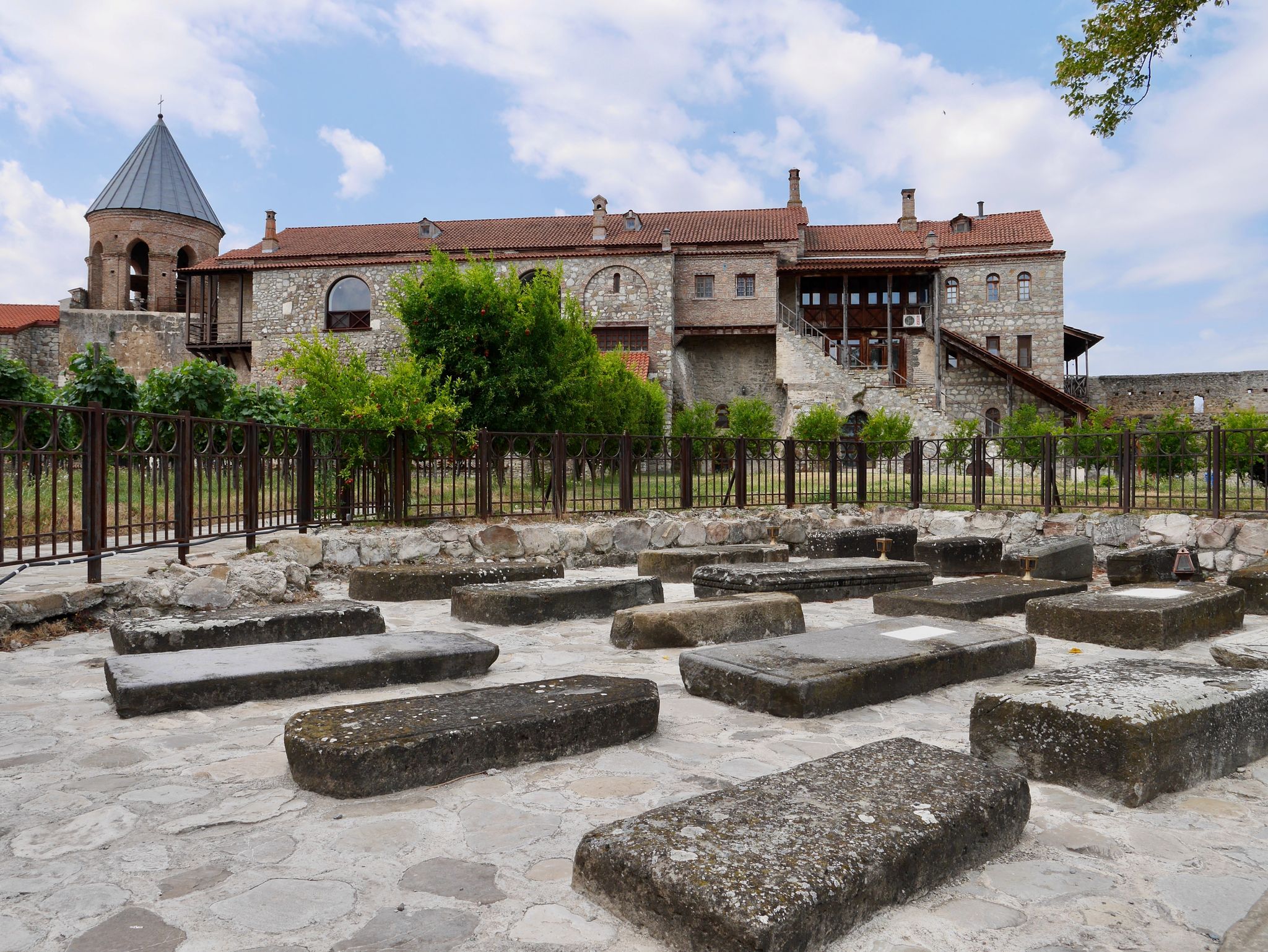 Tombstones in yard of Alaverdi monastery in Kakheti region, Georgia. High quality photo