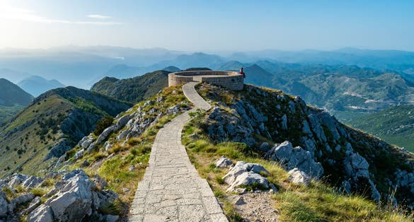 Photo of viewpoint at the top of Jezerski mountain, near Njegos mausoleum in Lovcen National Park. It is the inspiration behind the name of Montenegro, Black Mountain.