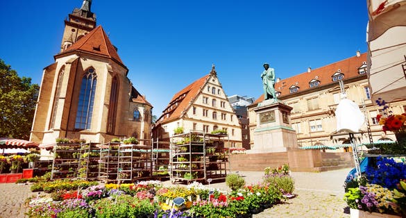Stuttgart Schillerplatz square in springtime, Germany