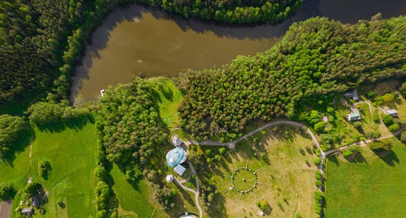 Aerial summer day view of Molėtai Astronomical Observatory