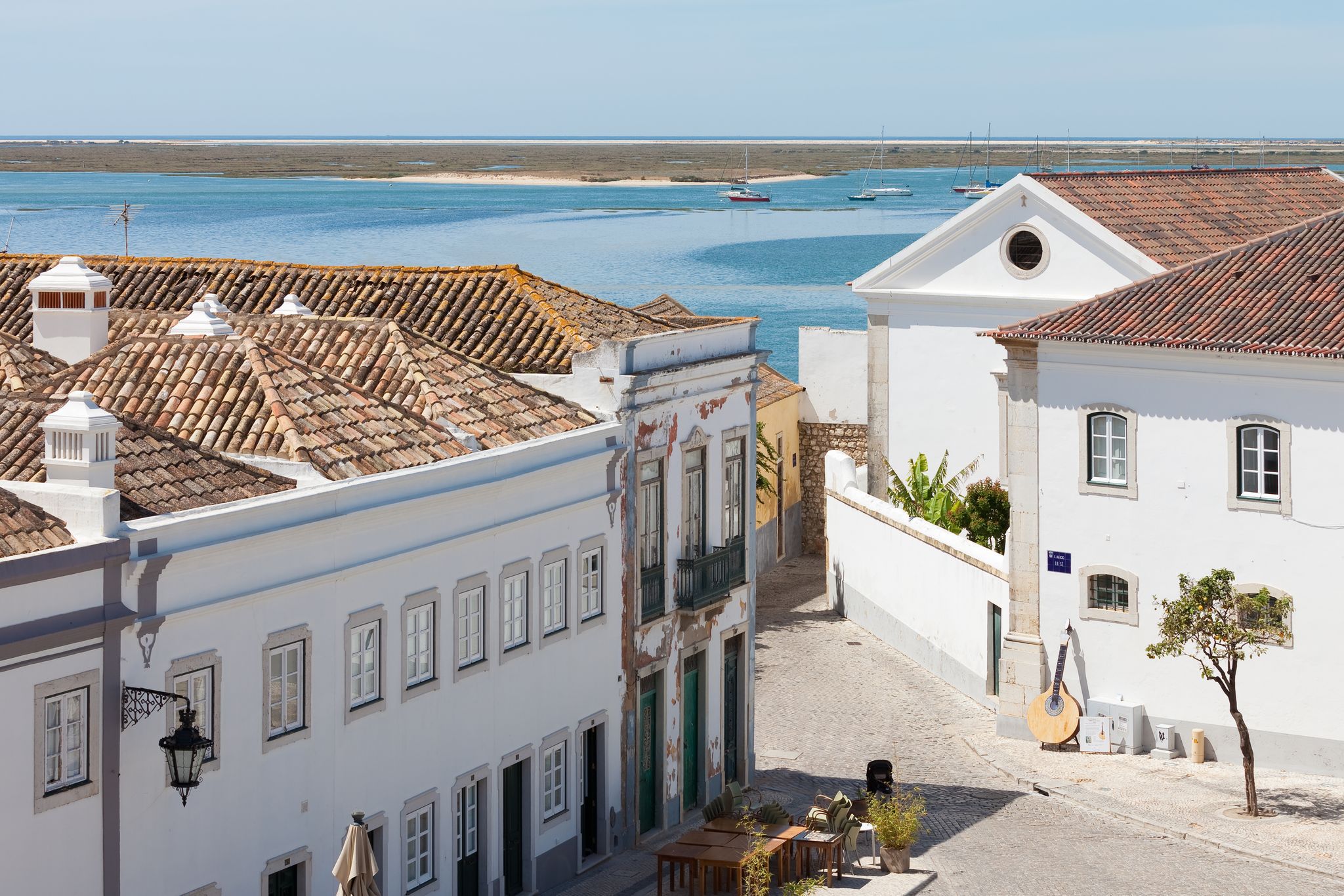 Photo of aerial view of Faro, Portugal.