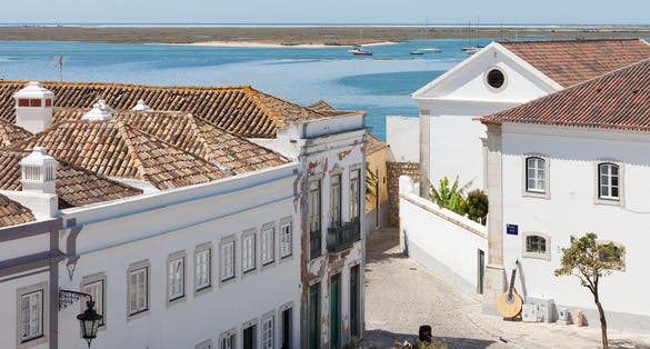 Photo of aerial view of Faro, Portugal.
