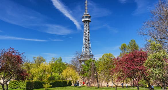 Photo of Petrin Lookout Tower in Prague, Czech Republic.